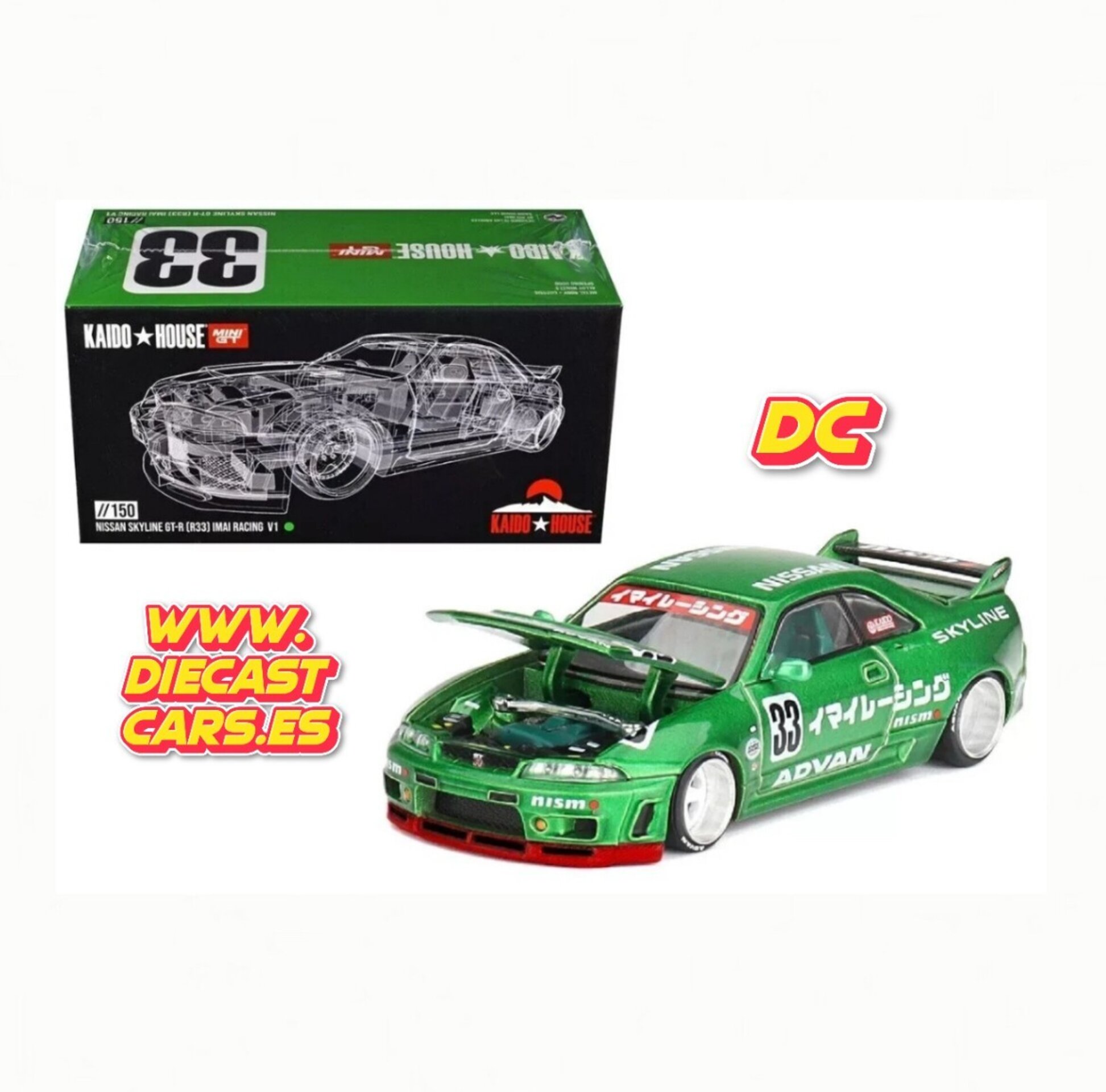 Mini GT Kaido House NISSAN SKYLINE GT-R (R33) Imai Racing V1 Verde //150 - 1
