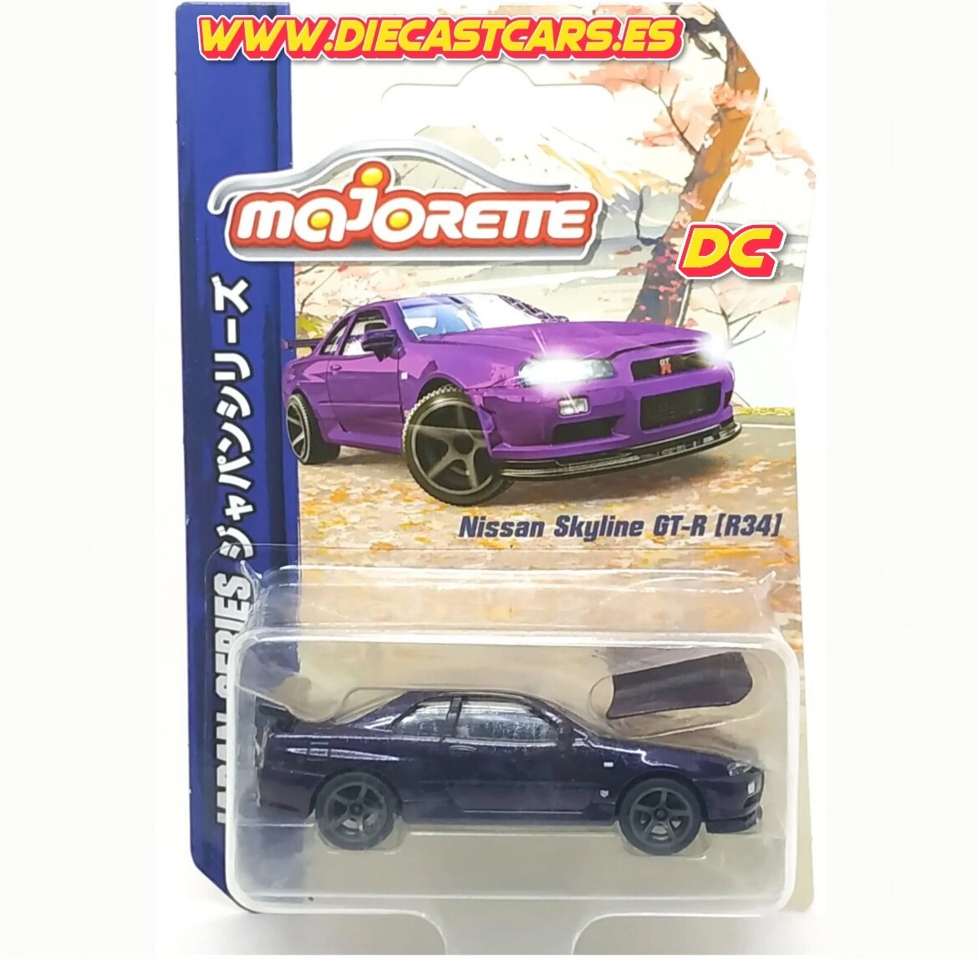 Majorette NISSAN SKYLINE GT-R (R34) CHASE Morado * Japan Series * Diecast 1:64 - 1